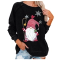 Detail of Christmas gnome graphic print on a black loose long-sleeve sweatshirt - 3XL / Black Gnome with Cardinal (495X)
