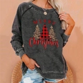 Detail of Christmas tree prints and Merry Christmas lettering on charcoal grey sweatshirt - 3XL / Top (Three Spliced Christmas Trees Print) / Dark Gray
