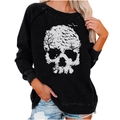 Women's loose black Halloween sweatshirt with artistic white skull and birds print - S / Top (Skeleton Tree Bird Art Print) / Black