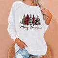 Detail of Christmas tree prints and Merry Christmas lettering on white sweatshirt - 3XL / Tops / White (828X)