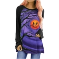 Women's Gothic Halloween long sleeve tee with purple haunted tree and crow print - S / Purple Moon & Crow Style