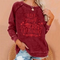 Close-up of Christmas themed prints and soft fabric detail on this burgundy sweatshirt - 3XL / Top (MERRY CHRISTMAS Print) / Burgundy