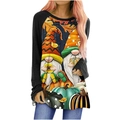 T-shirt raglan a maniche lunghe da donna con gnomi autunnali e stampa di zucche - S / Stile Gnomi e Zucca