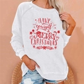 Detailed view of white sweatshirt featuring festive red Merry Christmas text and patterns - 3XL / Tops / White (829X)