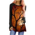 Maglia Halloween gotica a maniche lunghe con stampa di albero scuro e luna arancione - S / Stile Alberi Morti e Luna