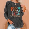 Close-up of a dark grey Christmas sweatshirt with colorful Merry Christmas prints - 3XL / Top (Four Spliced Christmas Trees MERRY Christmas Print) / Dark Gray