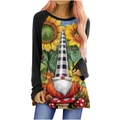 Maglia donna Halloween con stampa gnomo e girasole e maniche raglan nere a maniche lunghe - S / Stile Gnomo Girasole