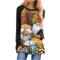 Women's Halloween gnome pumpkin print long sleeve T-shirt with black raglan sleeves - S / Gnome & Autumn Leaves Style