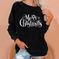 Women's black Christmas sweatshirt with white Merry Christmas print and raglan sleeves - 3XL / Top (Merry Christmas Snowflakes Print) / Black