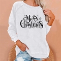 Detail of white Christmas sweatshirt with black Merry Christmas print and ribbed cuffs - 3XL / Tops / White (831X)