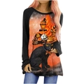 Women's Halloween raglan long sleeve shirt with pumpkin orange cupcake and cat print - S / Black Cat & Cupcake Style