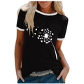 Detailaufnahme von Herz-Löwenzahn-Print und weißer Kontrastpaspel auf schwarzem T-Shirt - S / Schwarz (Herz Löwenzahn)