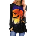 Women's Halloween gothic long sleeve tee with orange full moon and bat raglan print - S / Orange Moon & Bats Style