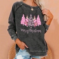 Charcoal grey Christmas sweatshirt with pink tree prints and Merry Christmas script - 3XL / Tops / Dark Gray (839X)