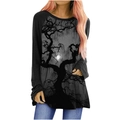 Women's Gothic long sleeve T-shirt with gray base and black withered tree print - S / Grey Dead Tree Style