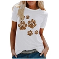 Detailed view of leopard print paw patterns on a white crew neck short sleeve t-shirt - 3XL / Tops / White (Leopard Paw Print-1019X)