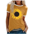 Detail of sunflower butterfly print on mustard yellow crewneck short sleeve t-shirt - 3XL / Tops / Yellow (Sunflower & Butterfly Pattern) (1022X)