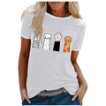 Close-up of four cute cartoon cat paw prints on a white cotton crew neck summer T-shirt - 3XL / Tops / White (Cat Paw Pattern) (1023X)