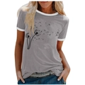 Detail of dark gray ringer t-shirt with white contrast trim and dandelion print - 3XL / Tops / Gray (Dandelion Pattern) (1025X)
