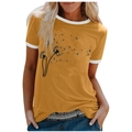 Detail of mustard yellow cotton ringer tee with white trim and dandelion print - 3XL / Tops / Yellow (Dandelion Pattern) (1025X)