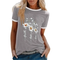 Detail of grey ringer t-shirt featuring daisy floral prints and faith hope love lettering - 3XL / Top (Daisy Style 1250X) / Gray