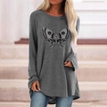 Women's Gothic long sleeve t-shirt with butterfly skull print in casual grey style - S / Tops / Butterfly Skull (Gray)