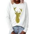Wit kerstsweatshirt met een sprankelend gouden rendier-silhouetpatroon voor dames - S / Wit
