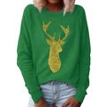 Groene sweater met lange mouwen, gouden rendier omtrek en raglanmouwen voor Kerst - S / Groen