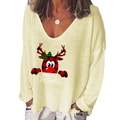 Beige Christmas long sleeve T-shirt featuring a reindeer print and Merry Christmas text - S / Light Yellow