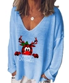 T-shirt manches longues bleu clair de Noël avec imprimé renne et Merry Christmas - S / Bleu