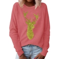 Damen Sweatshirt in Korallenrosa mit goldenem Glitzer-Hirschkopf und Raglanärmeln - S / Rosa