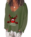 T-shirt de Noël vert armée pour femme avec motif renne à carreaux et Merry Christmas - S / Vert Militaire
