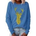 Blauer Weihnachts-Sweatshirt mit einem funkelnden goldenen Rentier-Silhouette-Druck - S / Blau