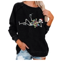Felpa nera natalizia con stampa di scheletro festivo e luci colorate di Natale - 3XL / Nero Scheletro Rilassato (725X)