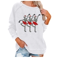 Felpa natalizia bianca da donna con stampa di scheletri in tutù rosso festivo - 3XL / Bianco Scheletro Danzante (724X)