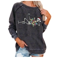 Women's charcoal grey washed sweatshirt with festive Christmas skull graphic print - 3XL / Dark Gray Relaxing Skeleton (725X)