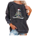 Women's dark grey acid wash sweatshirt with festive skeleton Christmas graphic print - 3XL / Dark Gray Yoga Skeleton (726X)