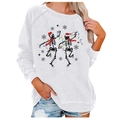 White Christmas sweatshirt featuring festive dancing skeletons with holiday lights and hats - 3XL / White Scarf Skeleton (730X)
