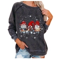 Dark grey loose Christmas sweatshirt with three holiday gnomes and snowflake prints - 3XL / Deep Gray Gnome Sewing (820X)