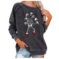 Women's dark grey sweatshirt with festive skull Christmas print and crew neck design - 3XL / Dark Gray Juggling Skeleton (728X)