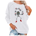 White crewneck sweatshirt with festive skeleton juggling skulls Christmas print - 3XL / White Juggling Skeleton (728X)