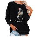 Women's black Christmas sweatshirt featuring a festive skull print with holiday lights - 3XL / Black Praying Skeleton (727X)