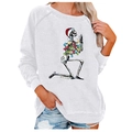 White Christmas sweatshirt with skull wearing santa hat print and ribbed cuffs - 3XL / White Praying Skeleton (727X)