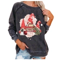 Dark grey Christmas sweatshirt for women featuring cute holiday gnomes and happy holidays print - 3XL / Deep Gray Happy Holidays Three Gnomes (819X)