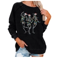 Women's black Christmas sweatshirt featuring festive dancing skeletons in holiday lights - 3XL / Black Celebrating Skeleton (729X)