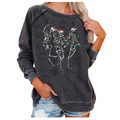 Acid wash grey sweatshirt featuring dancing skeletons with festive Christmas hats - 3XL / Dark Gray Celebrating Skeleton (729X)
