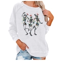 White crewneck sweatshirt featuring dancing skeletons with festive Christmas lights print - 3XL / White Celebrating Skeleton (729X)