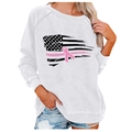 Detail view of the pink ribbon breast cancer awareness print on grey sweatshirt - S / White