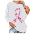 Detalle del estampado de lazo rosa con texto de apoyo en sudadera blanca de felpa - S / Blanco