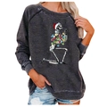 Women's dark gray washed sweatshirt featuring a creative Christmas skeleton print - 3XL / Dark Gray Praying Skeleton (727X)